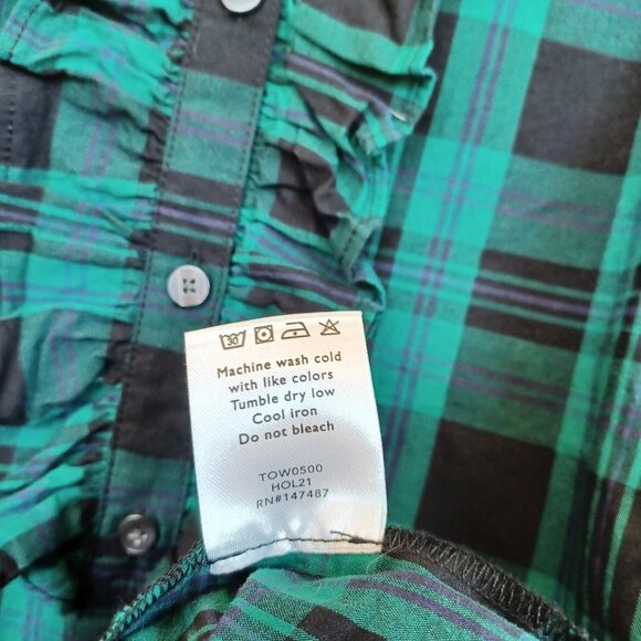 Draper James Plaid Blouse Green Tartan Ruffle Detail Womens size Small - Picture 7 of 11